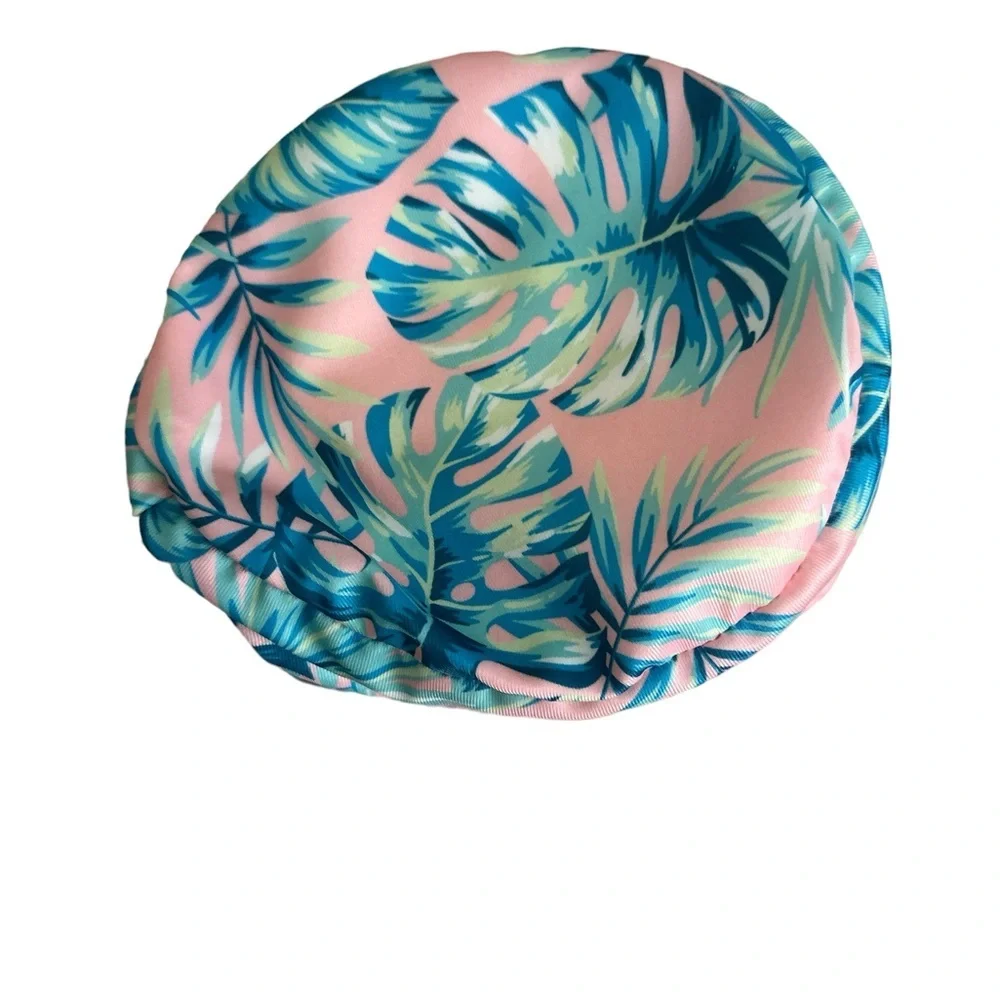 Pink and blue green neck roll pillow, tropical